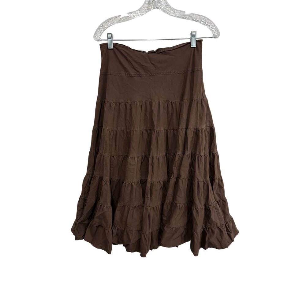 JW Div. of Junction West Tiered A-Line Midi Skirt Brown Sz Medium Western